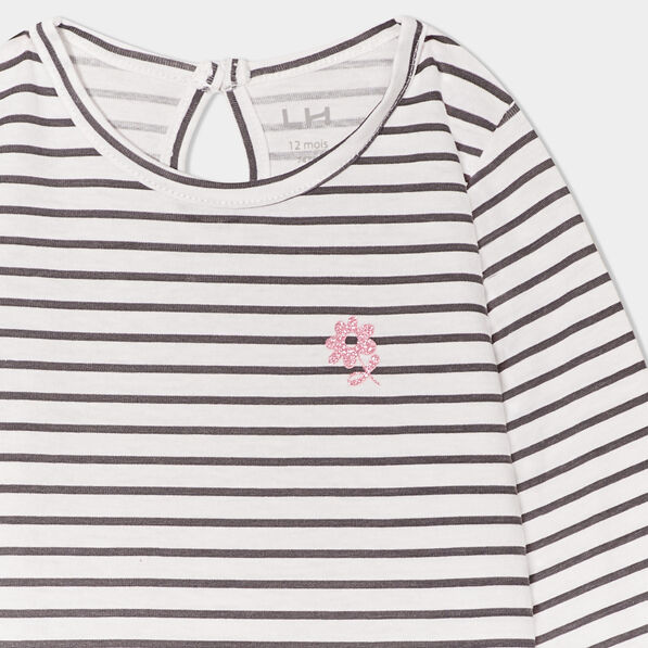 T-shirt manches longues col rond coton ecru bébé fille