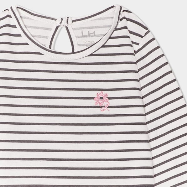t shirt manches longues col rond coton ecru bebef T-shirt manches longues col rond coton ecru bébé fille
