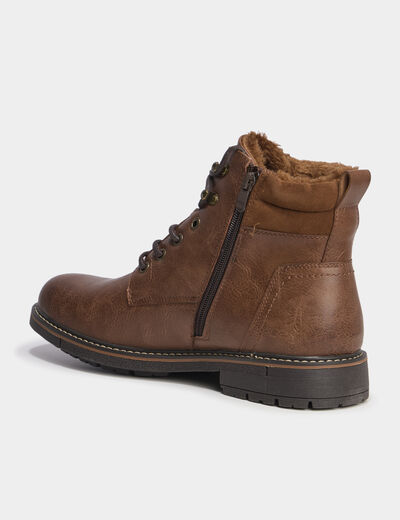 Bottines montantes zipp&eacute;es &agrave; lacets marron homme