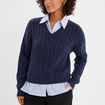Pull torsades effet 2-en-1 chemise bleu marine femme