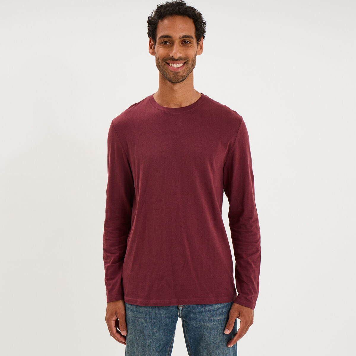 T-shirt manches longues prune homme