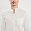 Chemise col mao lin mélangé blanc homme