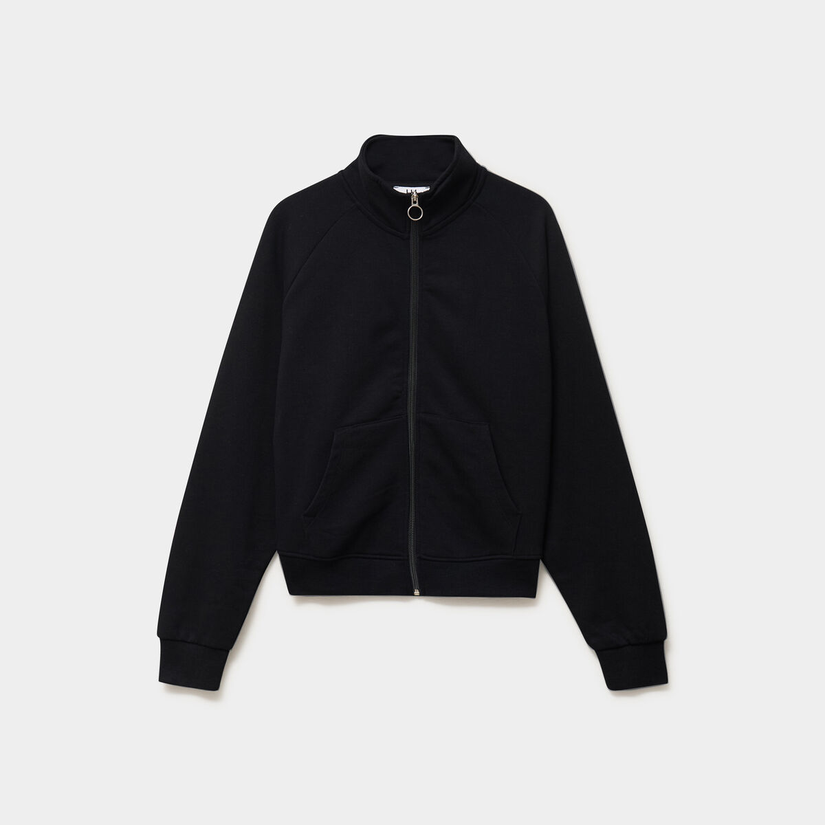 Sweat zipp&eacute; molleton col montant noir femme