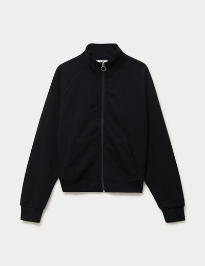 Sweat zipp&eacute; molleton col montant noir femme