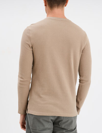 T-shirt col tunisien 1 poche Trappeur taupe homme
