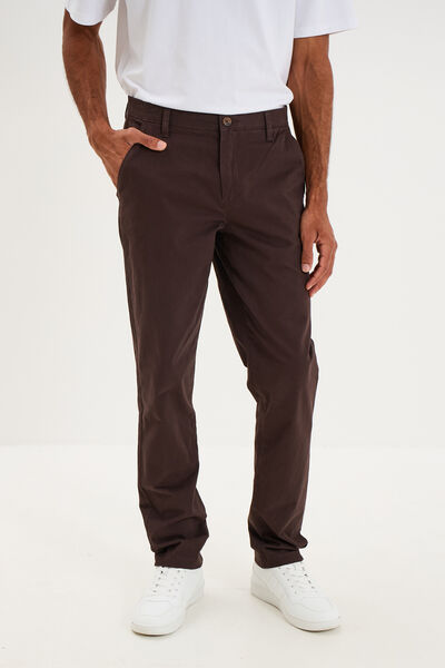 Pantalon chino droit stretch marron fonc&eacute; homme