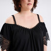 T-shirt col bardot avec dentelle noir femme grande taille
