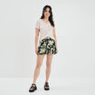 T-shirt col en V à bande métallisée rose clair femme