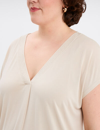 T-shirt col en V manches courtes gris clair femme grande taille