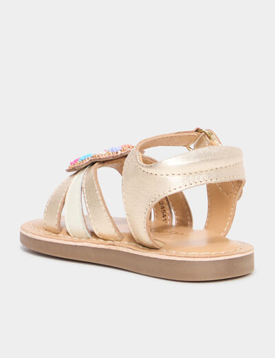 Sandales détails perles en cuir jaune or bébé fille