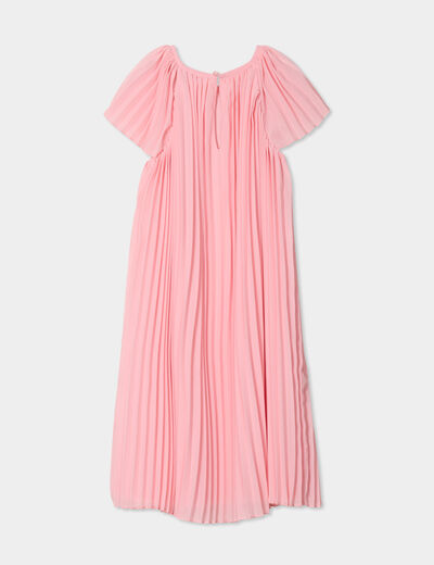 Robe plissée manches courtes col rond rose clair fille