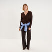 Gilet cardigan ajour&eacute; manches longues marron fonc&eacute; femme