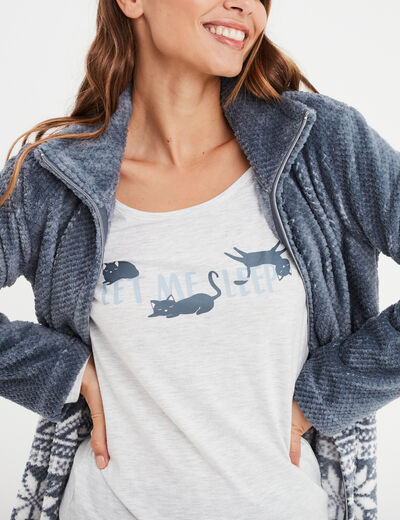 Ensemble pyjama 3 pièces gilet à capuche bleu gris femme