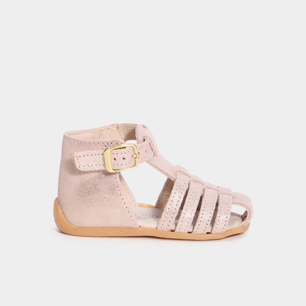Sandales c&eacute;r&eacute;monie cuir semelle souple rose b&eacute;b&eacute; fille