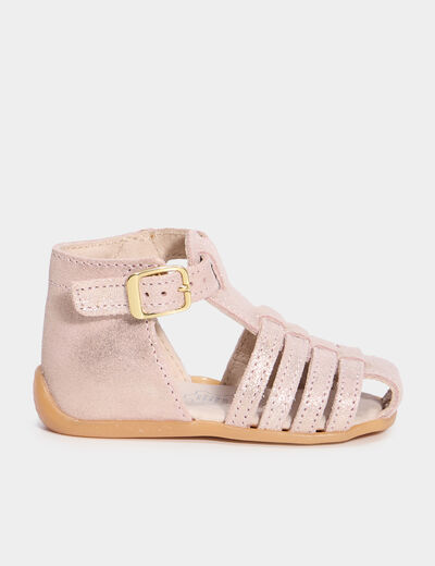 Sandales c&eacute;r&eacute;monie cuir semelle souple rose b&eacute;b&eacute; fille