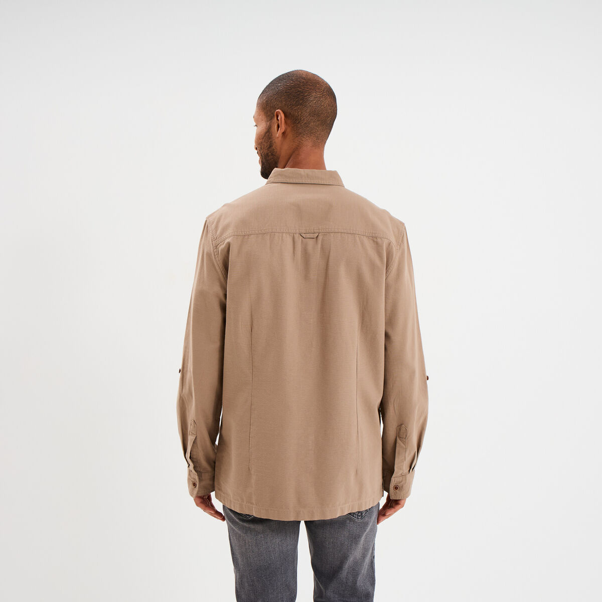 Chemise manches retroussables taupe homme