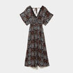 Robe fluide longue col et dos en V noir femme