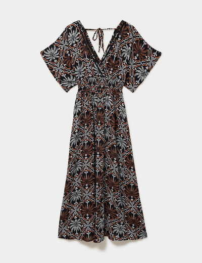 Robe fluide longue col et dos en V noir femme