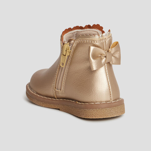 Bottines zippées avec noeud jaune or bébé fille