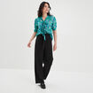 Blouse col lavalière manches courtes vert femme