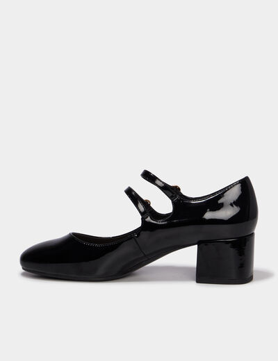 Escarpin double bride effet verni noir femme