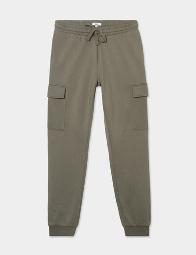 Pantalon jogging cargo poches latérales vert kaki homme