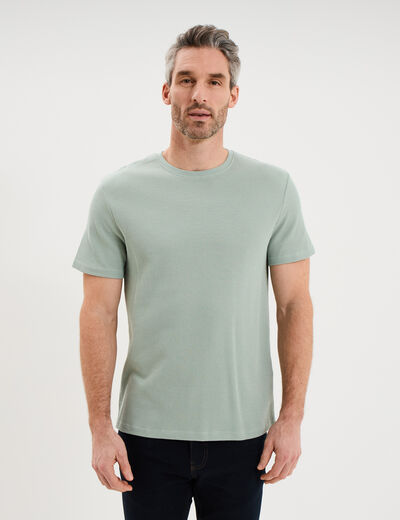 T-shirt textur&eacute; droit col rond coton vert pastel homme