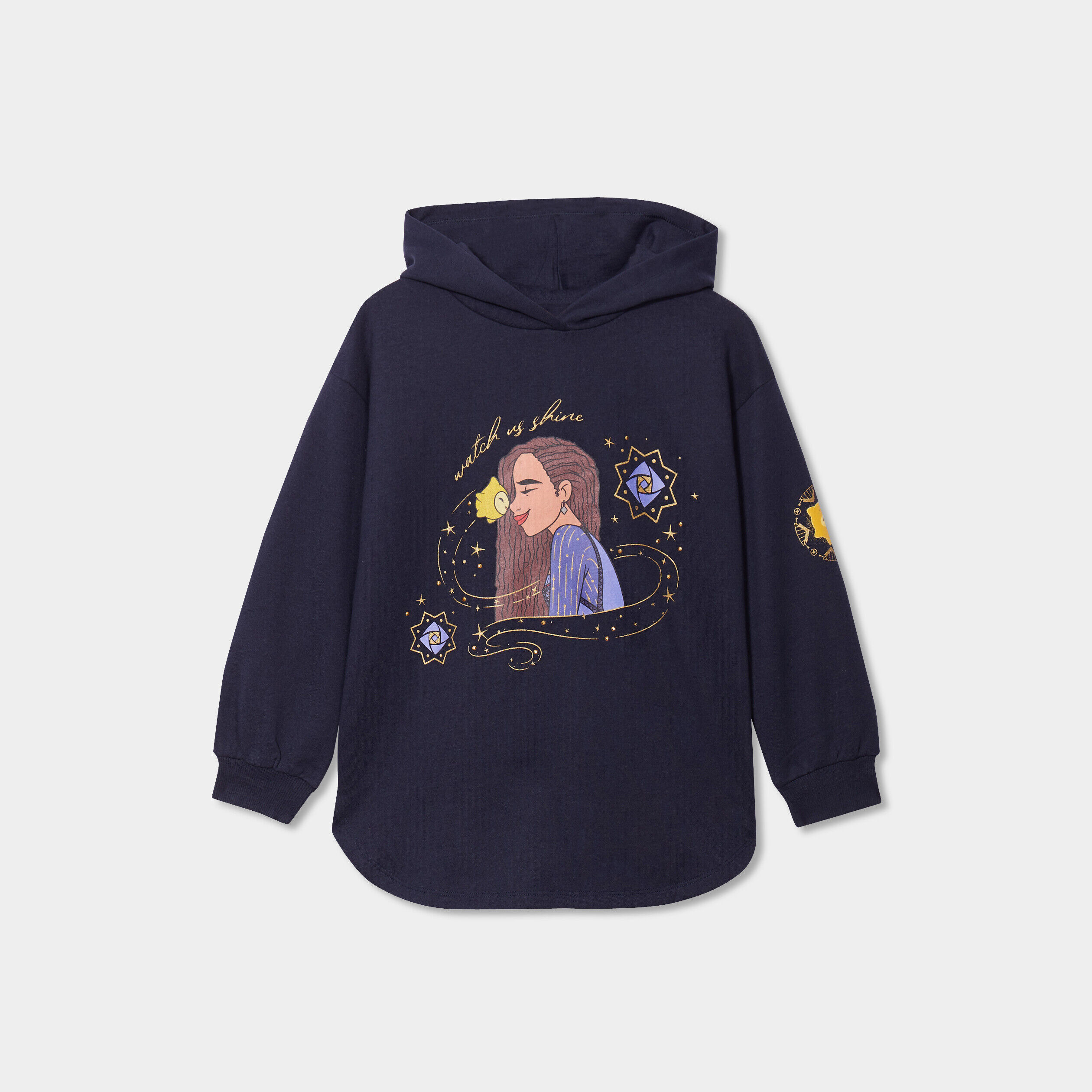 Sweat long Wish Asha et la bonne étoile bleu marine fille
