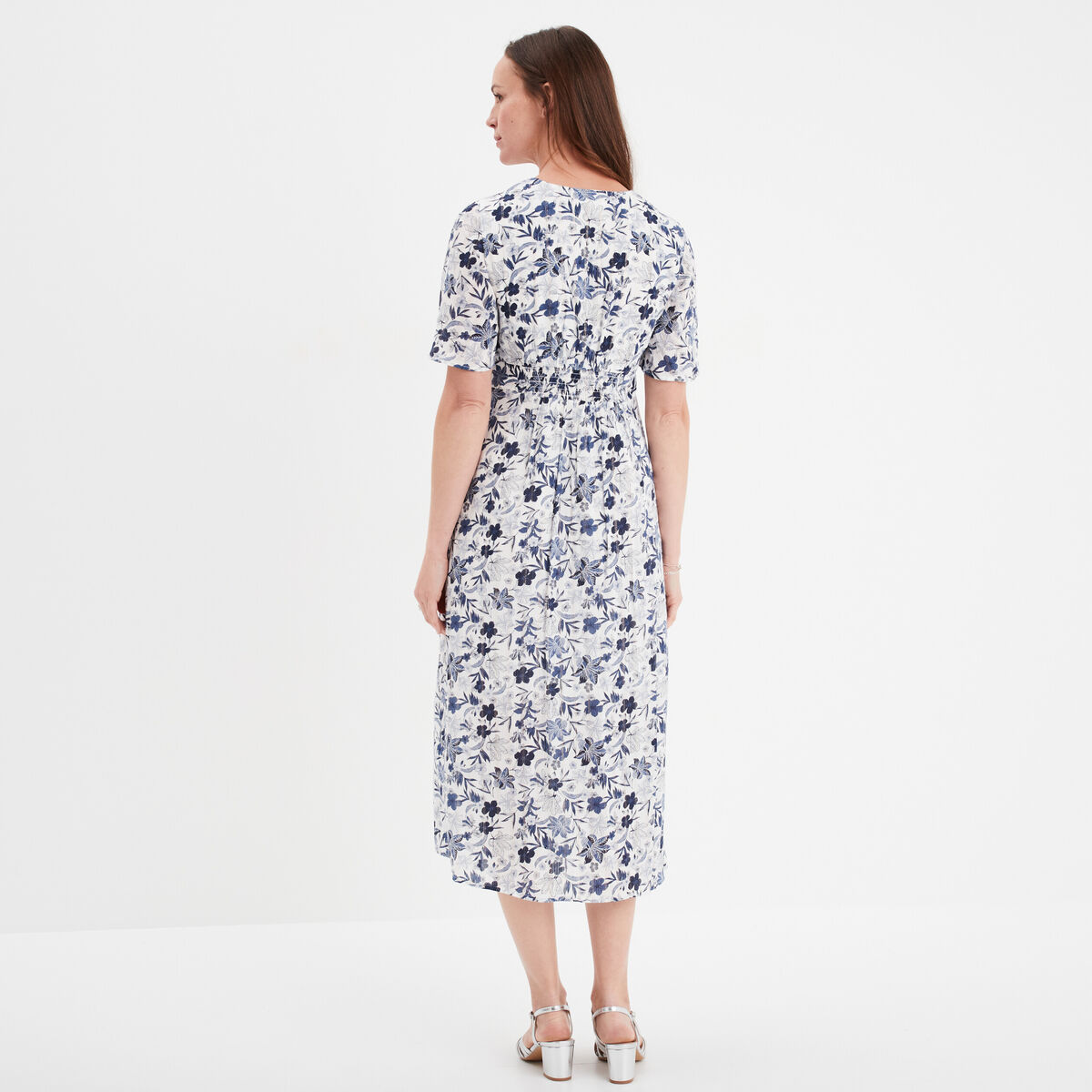 Robe longue empire taille smockée Creeks ecru femme