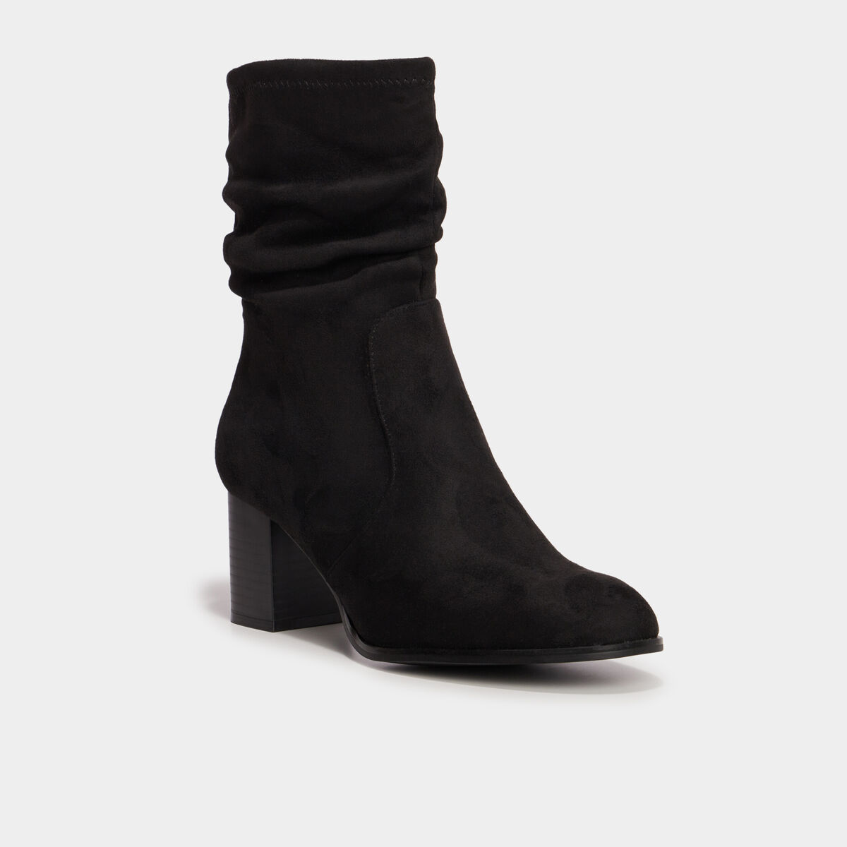 Bottines pliss&eacute;es aspect daim &agrave; talons noir femme