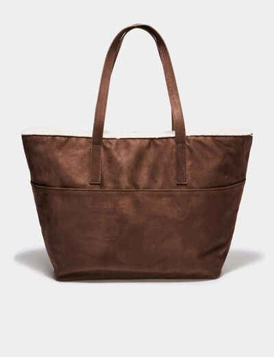 Sac cabas effet su&eacute;dine et fourr&eacute; multicolore femme