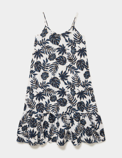 Robe longue &agrave; bretelles &eacute;vas&eacute;e coton ecru femme