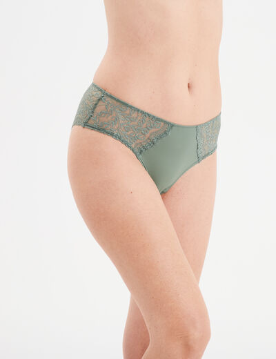 Shorty avec micro dentelle vert kaki femme