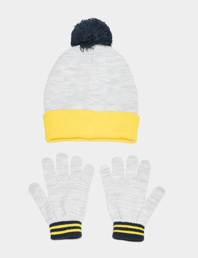Ensemble bonnet et gants Pok&eacute;mon Pikachu gris gar&ccedil;on