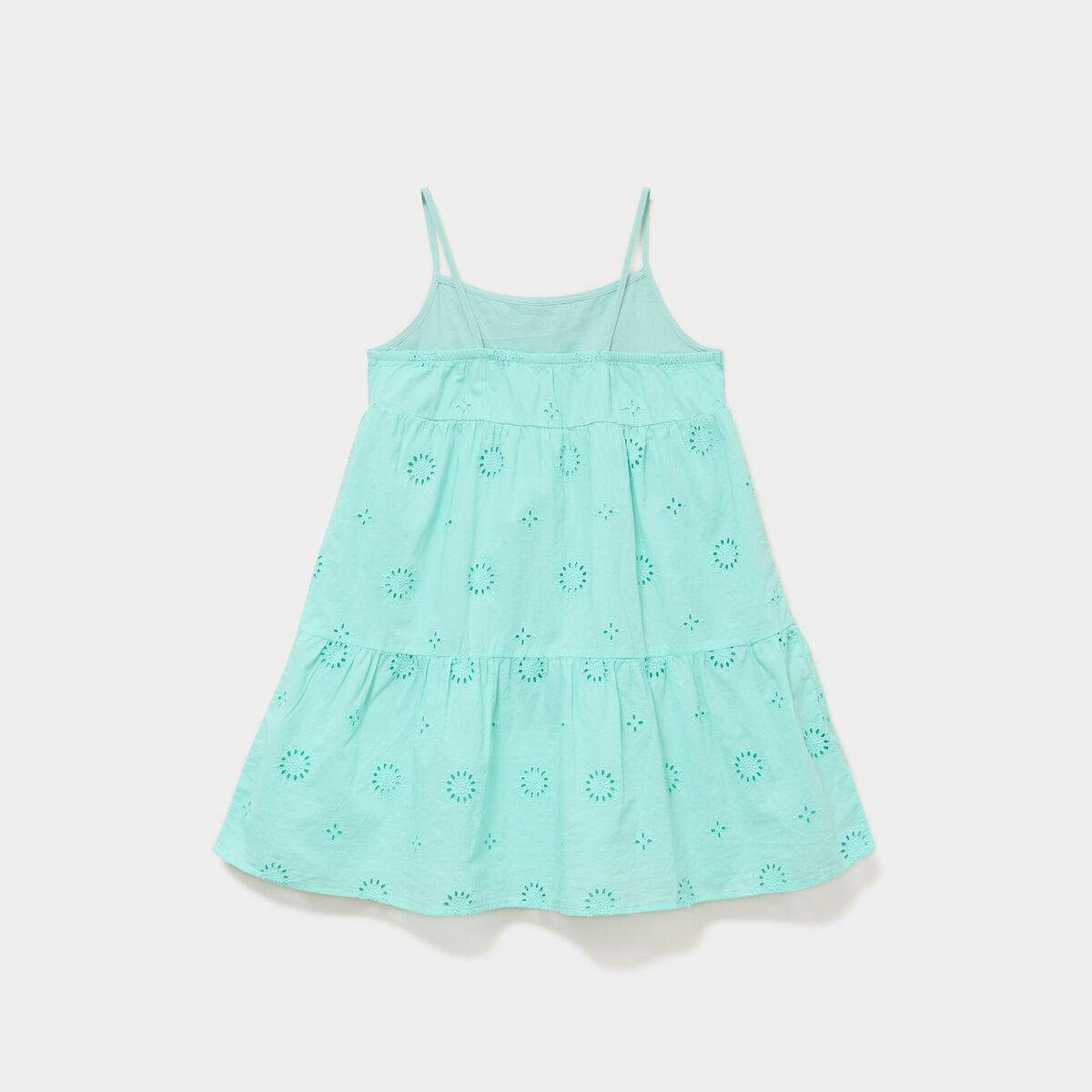 Robe broderie anglaise &agrave; bretelles coton vert clair fille