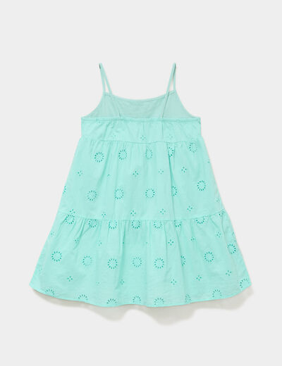 Robe broderie anglaise &agrave; bretelles coton vert clair fille