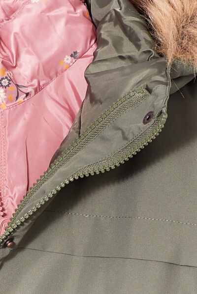 Parka 3-en-1 déperlante à capuche vert kaki fille
