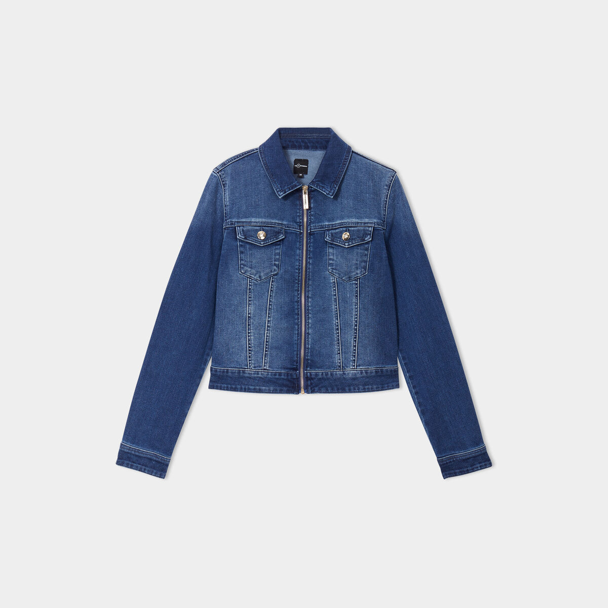 Veste en jean cintr&eacute;e zipp&eacute;e Mosquitos denim double stone femme