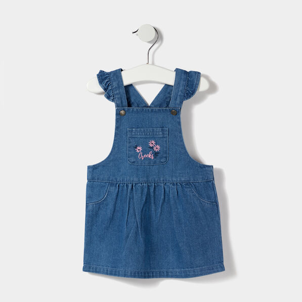 Robe salopette droite en jean Creeks denim stone bébé fille