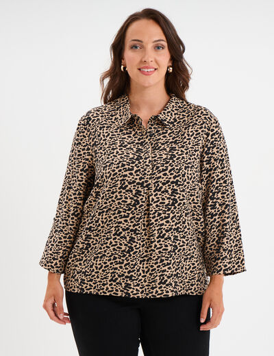 Blouse manches retroussables beige femme grande taille