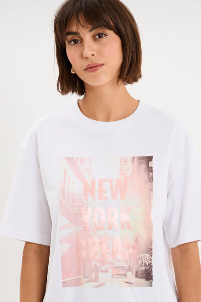 T-shirt oversize manches courtes coton blanc femme