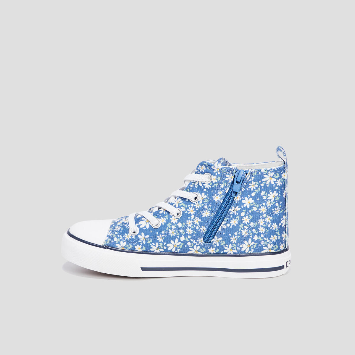 Tennis montantes en toile bout renforc&eacute; bleu fille