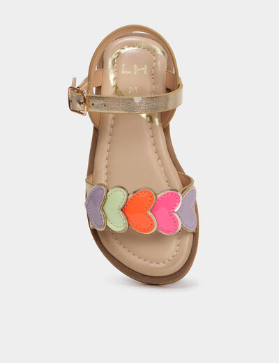 Sandales avec d&eacute;tails coeurs jaune or fille