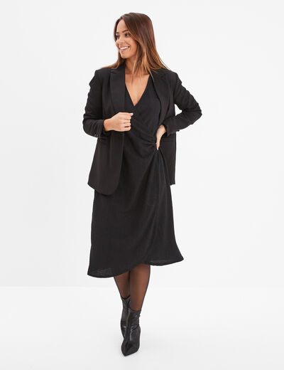 Robe midi portefeuille fluide Liberto noir femme