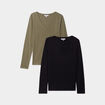 Lot de 2 t-shirts manches longues coton vert kaki femme