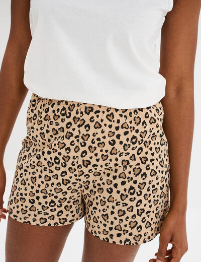 Ensemble pyjama short et débardeur coton beige femme