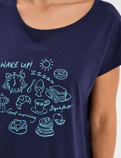 Ensemble pyjama corsaire et t-shirt bleu marine femme