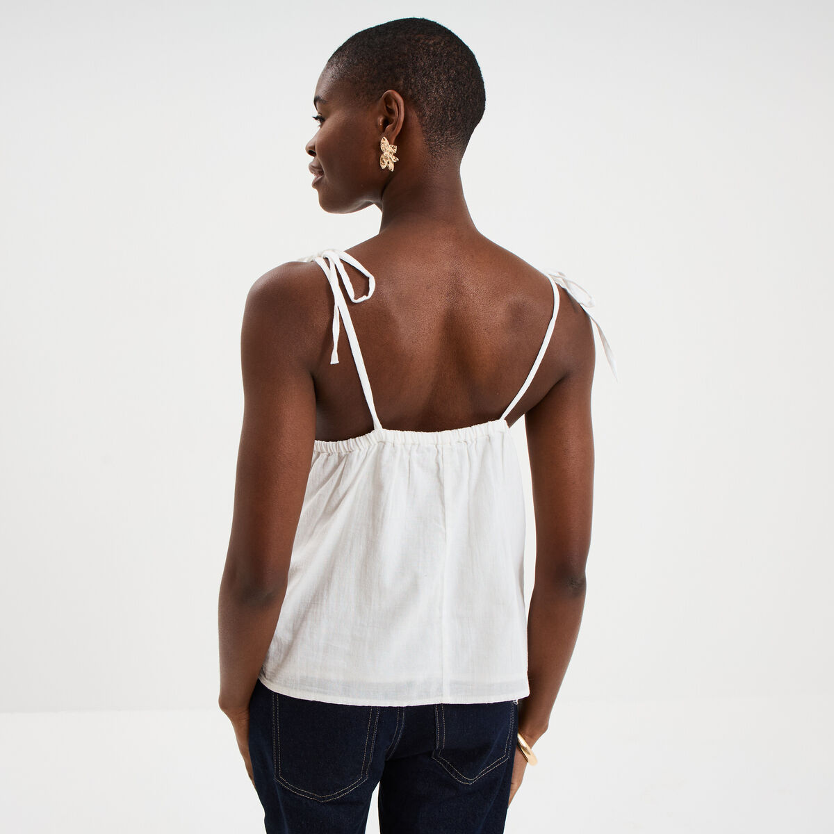 Caraco d&eacute;tails effet crochet coton blanc femme