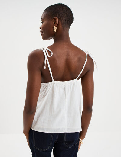 Caraco d&eacute;tails effet crochet coton blanc femme