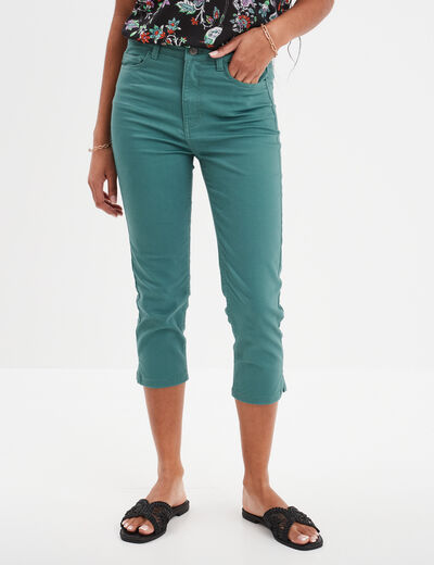 Pantacourt slim 5 poches vert foncé femme